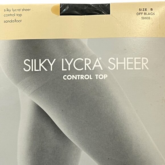 Silky Lycra Sheer Control Top Sandalfoot Hosiery Size B Off Black Casual Corner - Picture 2 of 4